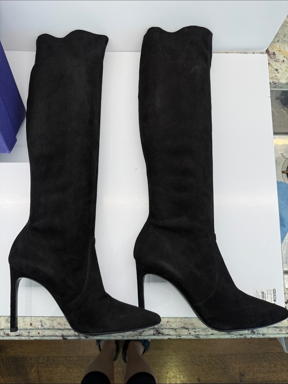 Stuart Weitzman Tall Black Suede Over-the-Knee Pointed-Toe Boots - Picture 6 of 8